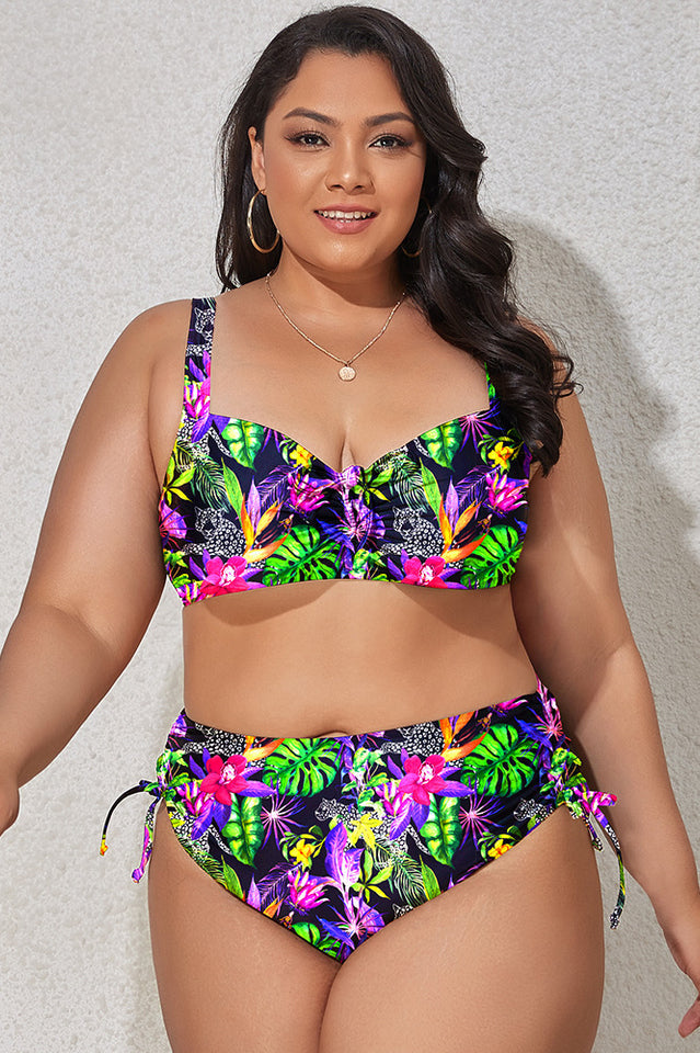 (L-4XL) Floral Adjustable Side Bikini Set - Seldom Seen Styles