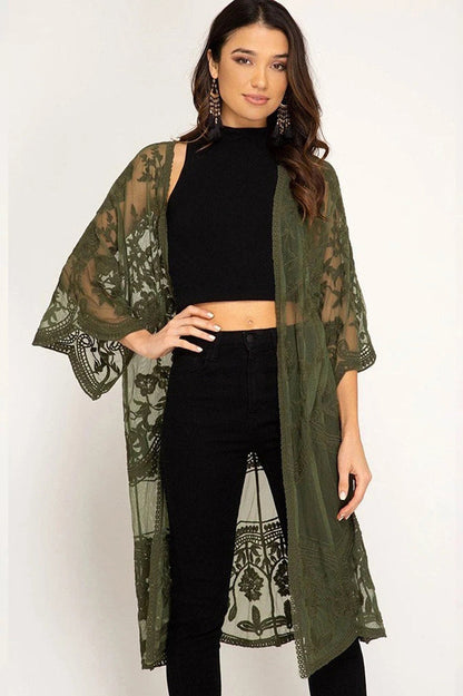Hollow Out Lace Kimono Cover Up - Seldom Seen Styles