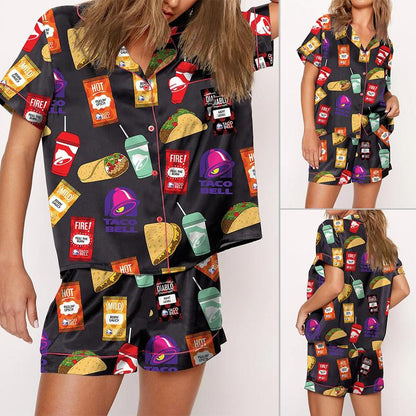 Bell Pajama Set For Women Print Comfy Satin Sleepwear & Loungewear Pjs Short Sleeve Top & Bottoms Shorts Without Pockets - SHESHOW - Seldom Seen Styles