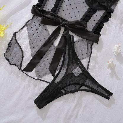 Sexy Color-Block Mesh See-Through Lingerie Hollow Out Backless No-Remove Temptation Erotic Bodysuit with Underwire - Seldom Seen Styles