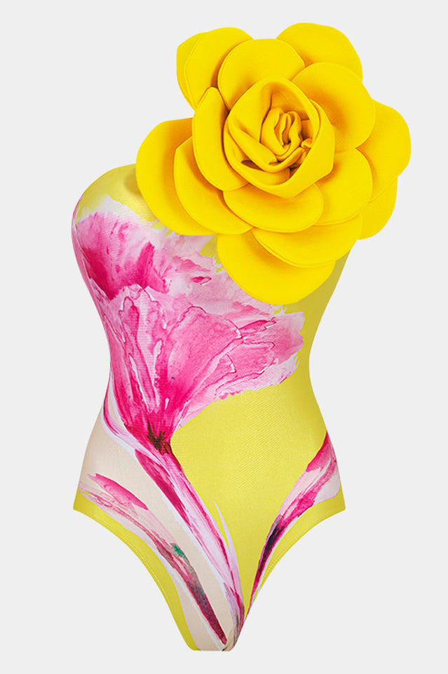 3D Flower One Shoulder Swimsuit & Skirt Set - Seldom Seen Styles