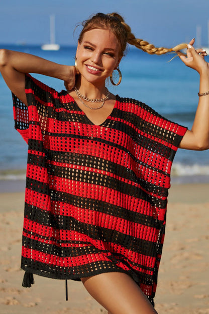 Multicolored Stripe V Neck Cover Up - Seldom Seen Styles