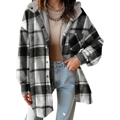 Women's Flannel Hooded Plaid 2025 Shacket Thick Coat Winter Coat for Warmth Button down Warm and Fuzzy Fleece Jacket - Seldom Seen Styles