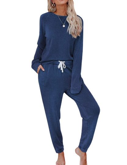 Women's Solid Sweatsuit Set 2 Piece Long Sleeve Pullover and Drawstring Sweatpants Sport Outfits Sets - Seldom Seen Styles