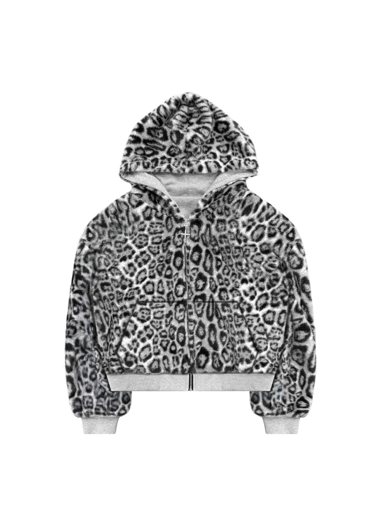 REVERSIBLE FUR ZIP HOODIE in GREY