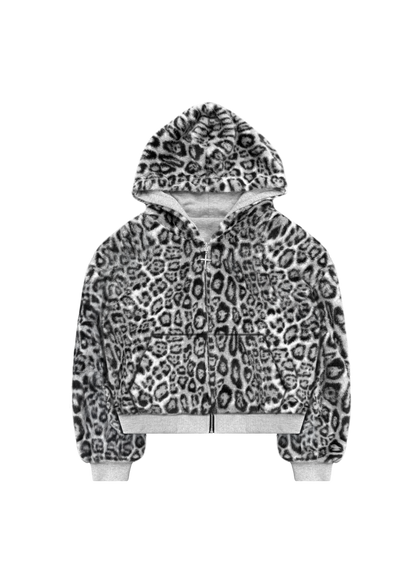 REVERSIBLE FUR ZIP HOODIE in GREY