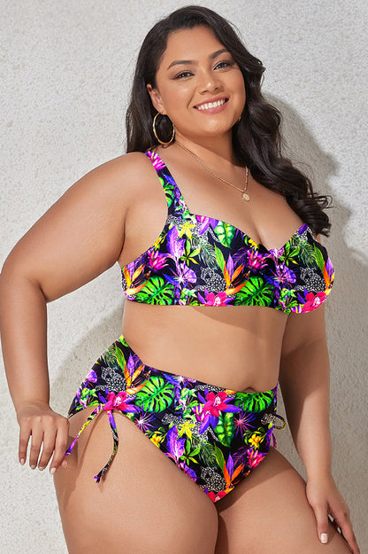 (L-4XL) Floral Adjustable Side Bikini Set - Seldom Seen Styles