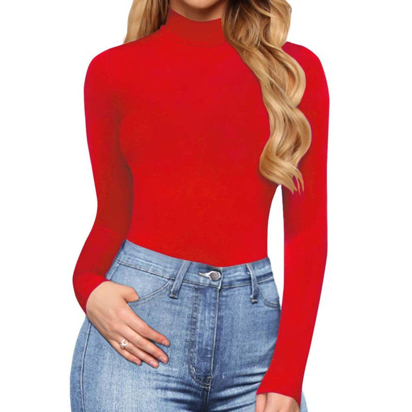 Women's Sexy Square Neck Bodysuit Long Sleeve Double Lined Shirt Tops