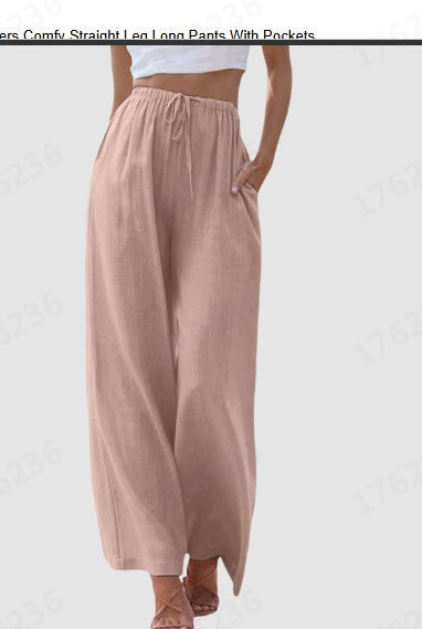 Women's Linen Summer Palazzo Pants Flowy Wide Leg Beach Pants with Pockets - Seldom Seen Styles