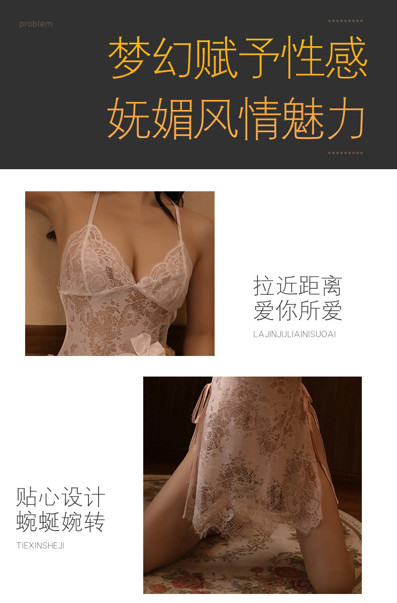 Backless Sexy Lingerie Women's Sexy Pajamas Seductive Transparent Lace Halter Body-Shaping Corsets Nightdress