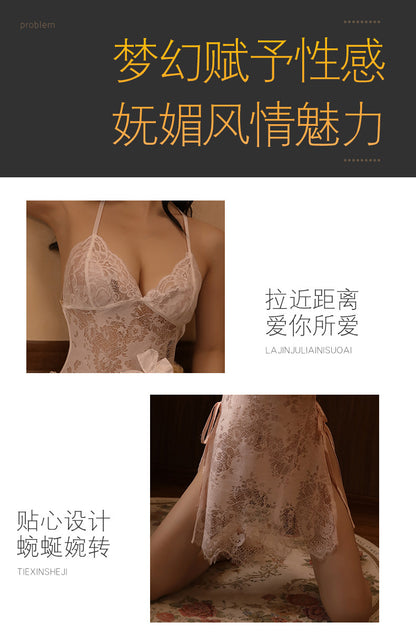 Backless Sexy Lingerie Women's Sexy Pajamas Seductive Transparent Lace Halter Body-Shaping Corsets Nightdress