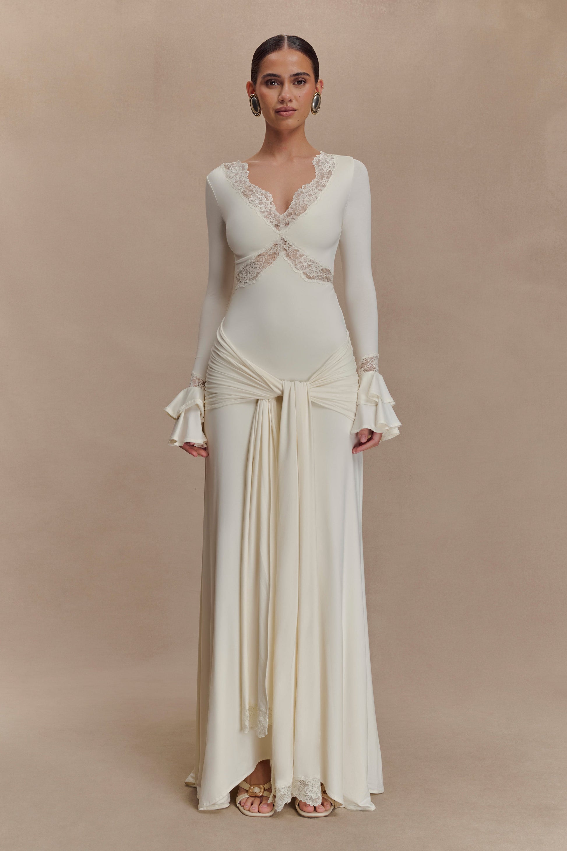 Electra Slinky Lace Maxi Dress - Ivory - Seldom Seen Styles