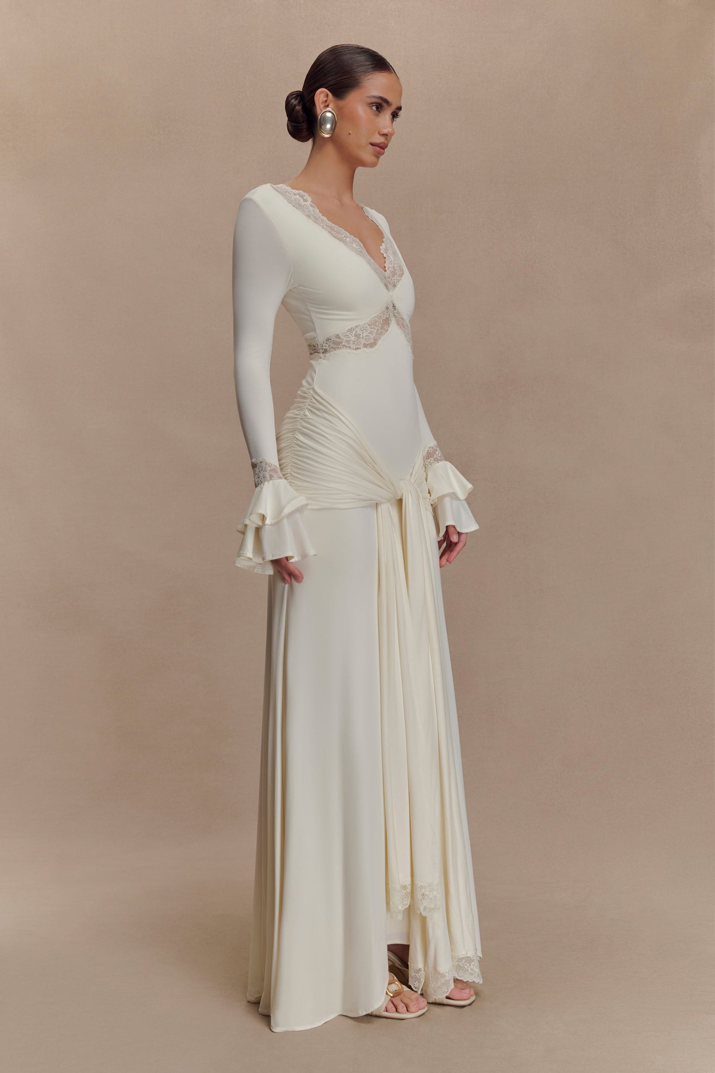 Electra Slinky Lace Maxi Dress - Ivory - Seldom Seen Styles