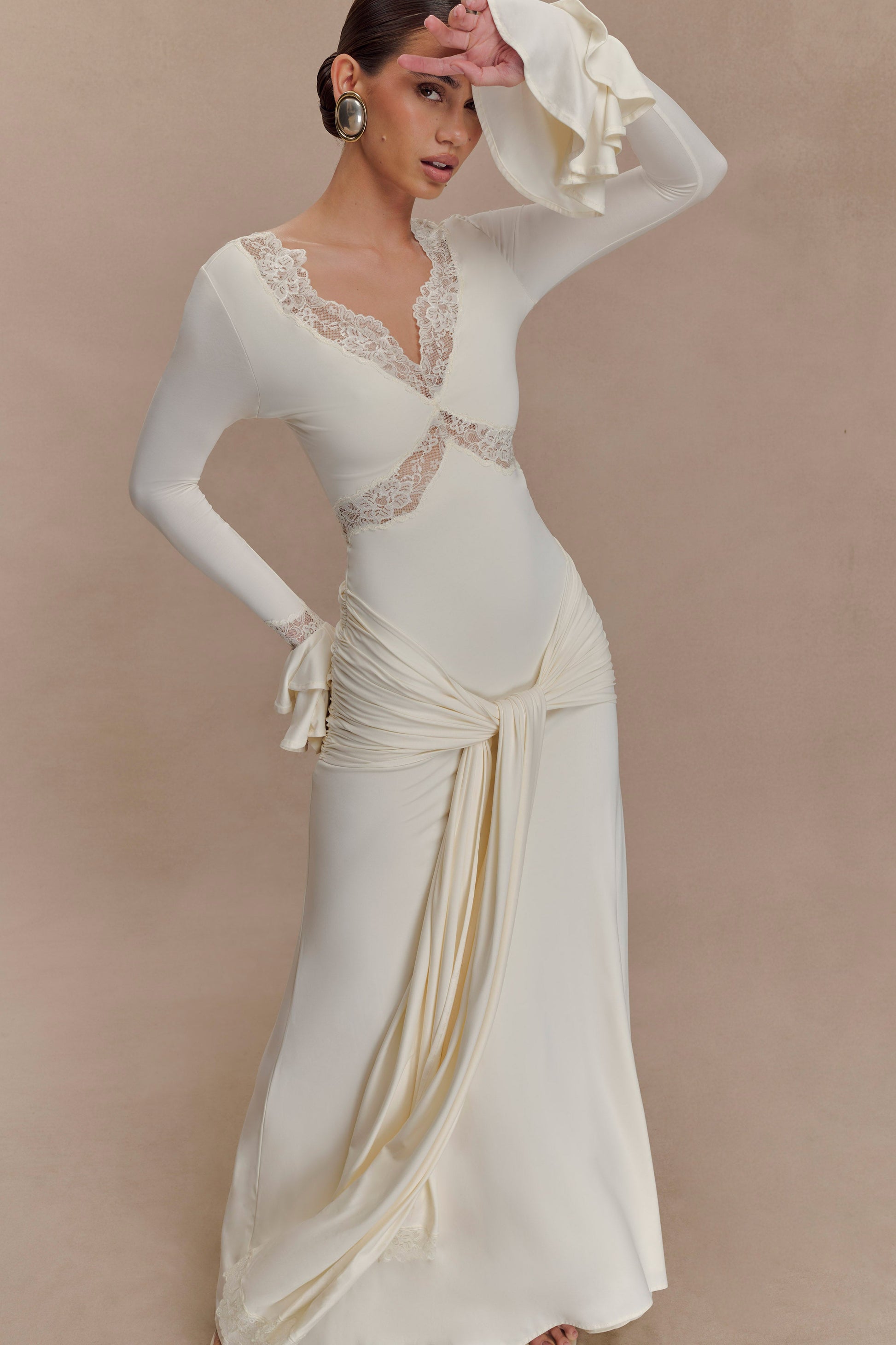 Electra Slinky Lace Maxi Dress - Ivory - Seldom Seen Styles