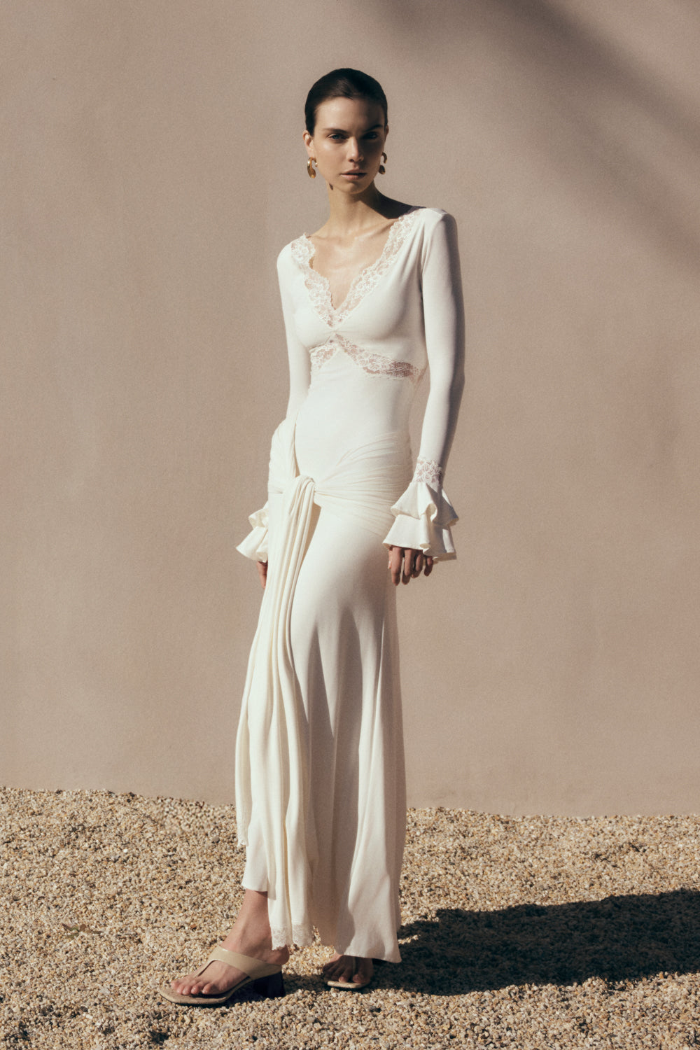 Electra Slinky Lace Maxi Dress - Ivory - Seldom Seen Styles