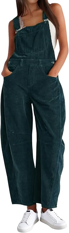 Corduroy Overalls for Women Barrel Wide Leg Bib Corduroy Pants Women Adjustable Romper Jumpsuit with Pockets - Seldom Seen Styles