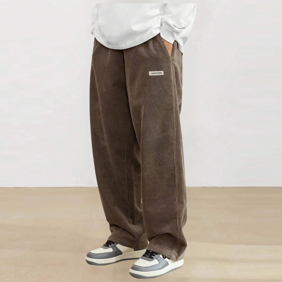 Men's Corduroy Pants Casual Drawstring Elastic Waist Straight Leg Sweatpants with Pockets