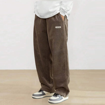 Men's Corduroy Pants Casual Drawstring Elastic Waist Straight Leg Sweatpants with Pockets