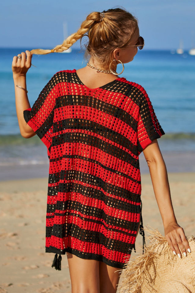 Multicolored Stripe V Neck Cover Up - Seldom Seen Styles