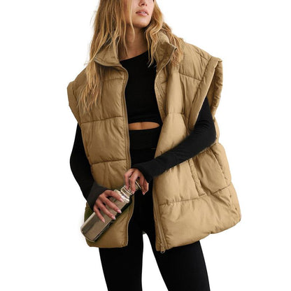 Women's Winter Oversized Puffer Vest Lightweight Stand Collar Flysleeve Insulated Padded Puffy Jackets Coat with Pockets Outerwear Casual Zipper Tops Black Fitted Minimalist FallFreshness - Seldom Seen Styles