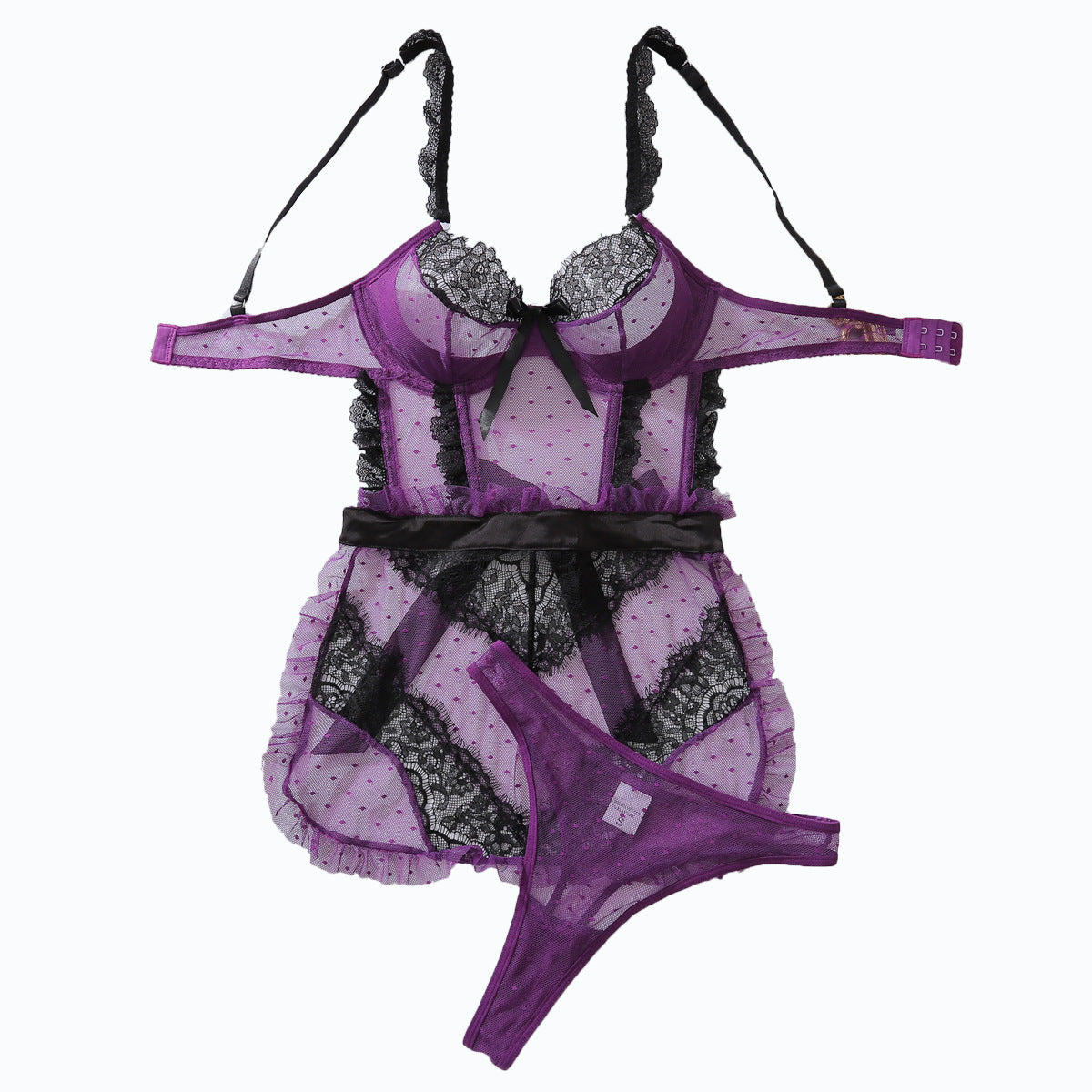 Sexy Color-Block Mesh See-Through Lingerie Hollow Out Backless No-Remove Temptation Erotic Bodysuit with Underwire - Seldom Seen Styles