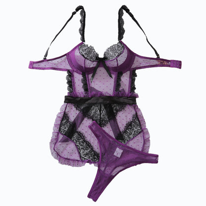 Sexy Color-Block Mesh See-Through Lingerie Hollow Out Backless No-Remove Temptation Erotic Bodysuit with Underwire - Seldom Seen Styles