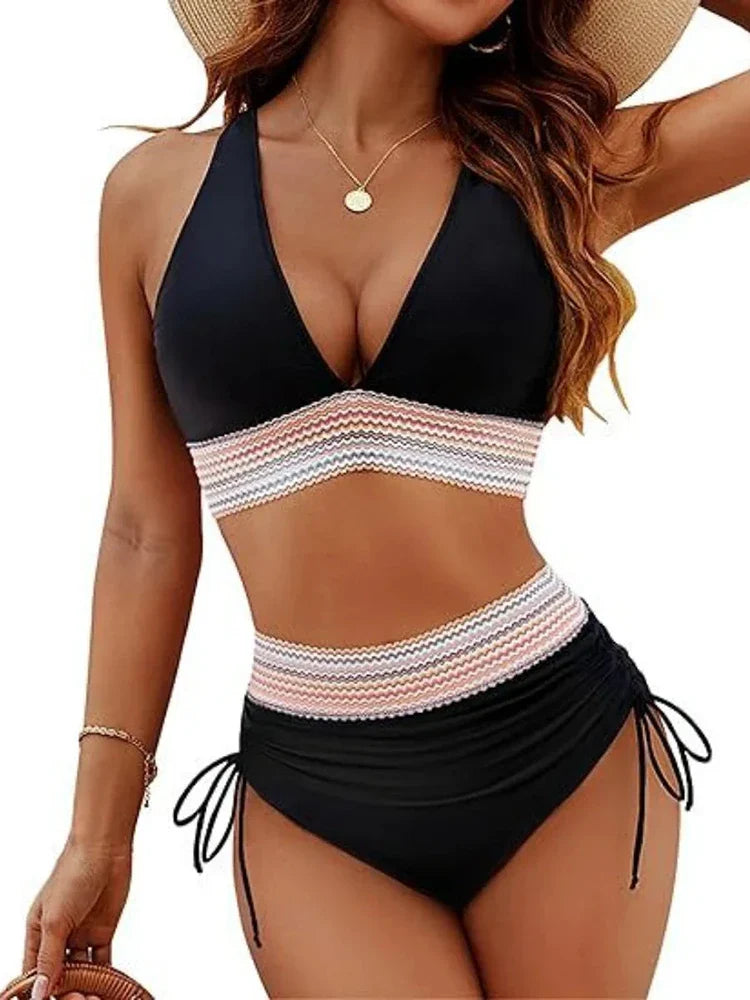 Flattering Deep V High-Waist Bikini