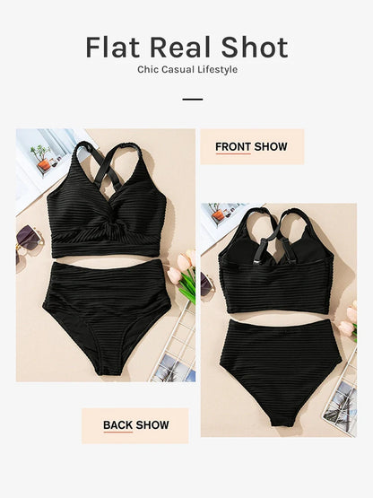 Seamless Textured Twist Front High-Waist Bikini Set