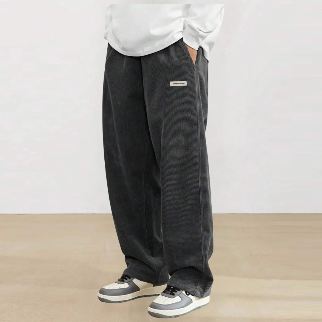 Men's Corduroy Pants Casual Drawstring Elastic Waist Straight Leg Sweatpants with Pockets