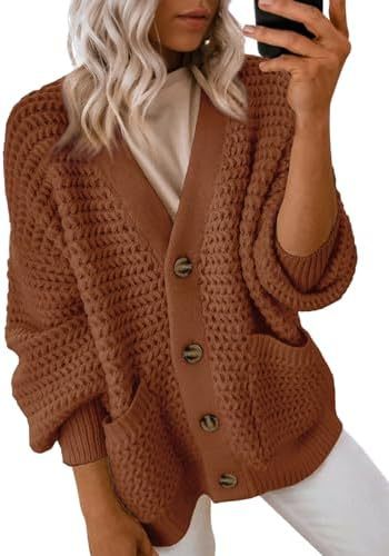 Women's 2024 Fashion Casual Open Front Long Sleeve Chunky Knit Cardigans Sweaters Outerwear Coats