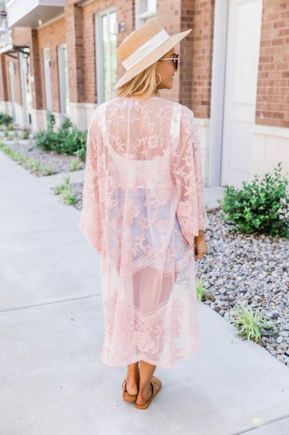 Hollow Out Lace Kimono Cover Up - Seldom Seen Styles