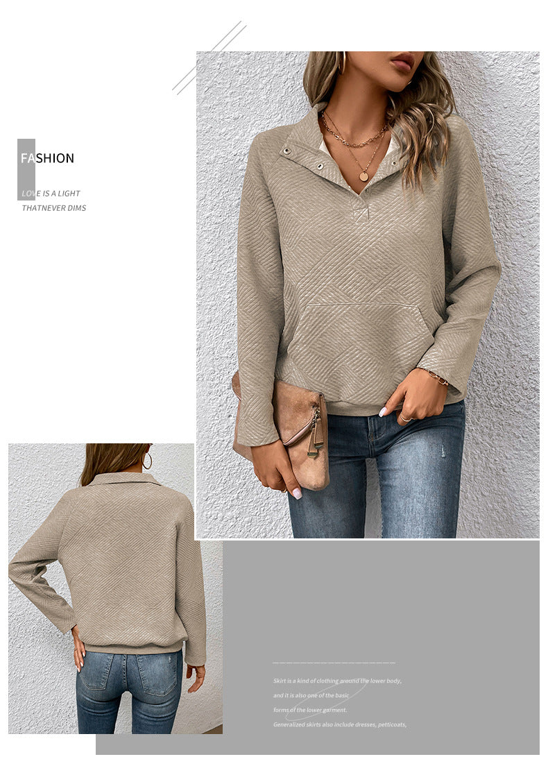 Independent Station Wholesale Hot Selling Multi-color Casual Simple Versatile Long Sleeve Textured Solid Color Cross-border Sweatshirt