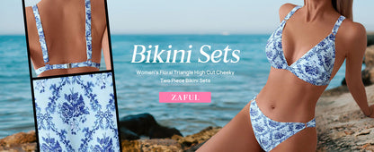 Women's 2 Piece Floral Print Swimsuit Triangle String High Cut Bikini Sets Bathing Suit
