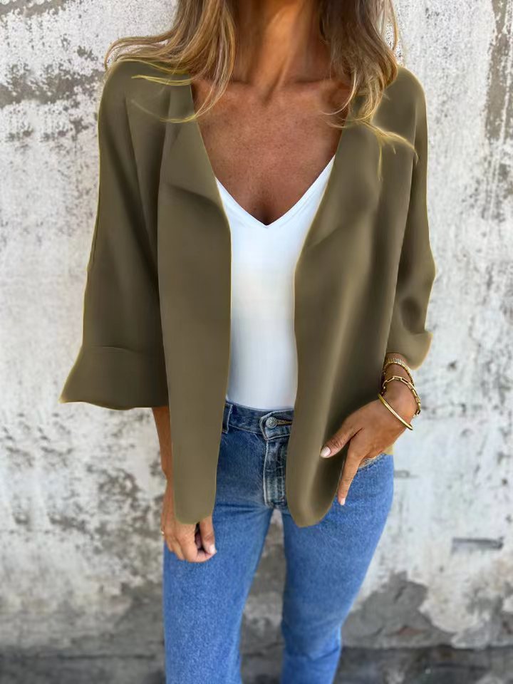 Casual Faux Suede Cardigan Buttonless Solid Color Lapel Jacket for Women,Peculiaral Faux Suede Cardigan for Layering - Seldom Seen Styles