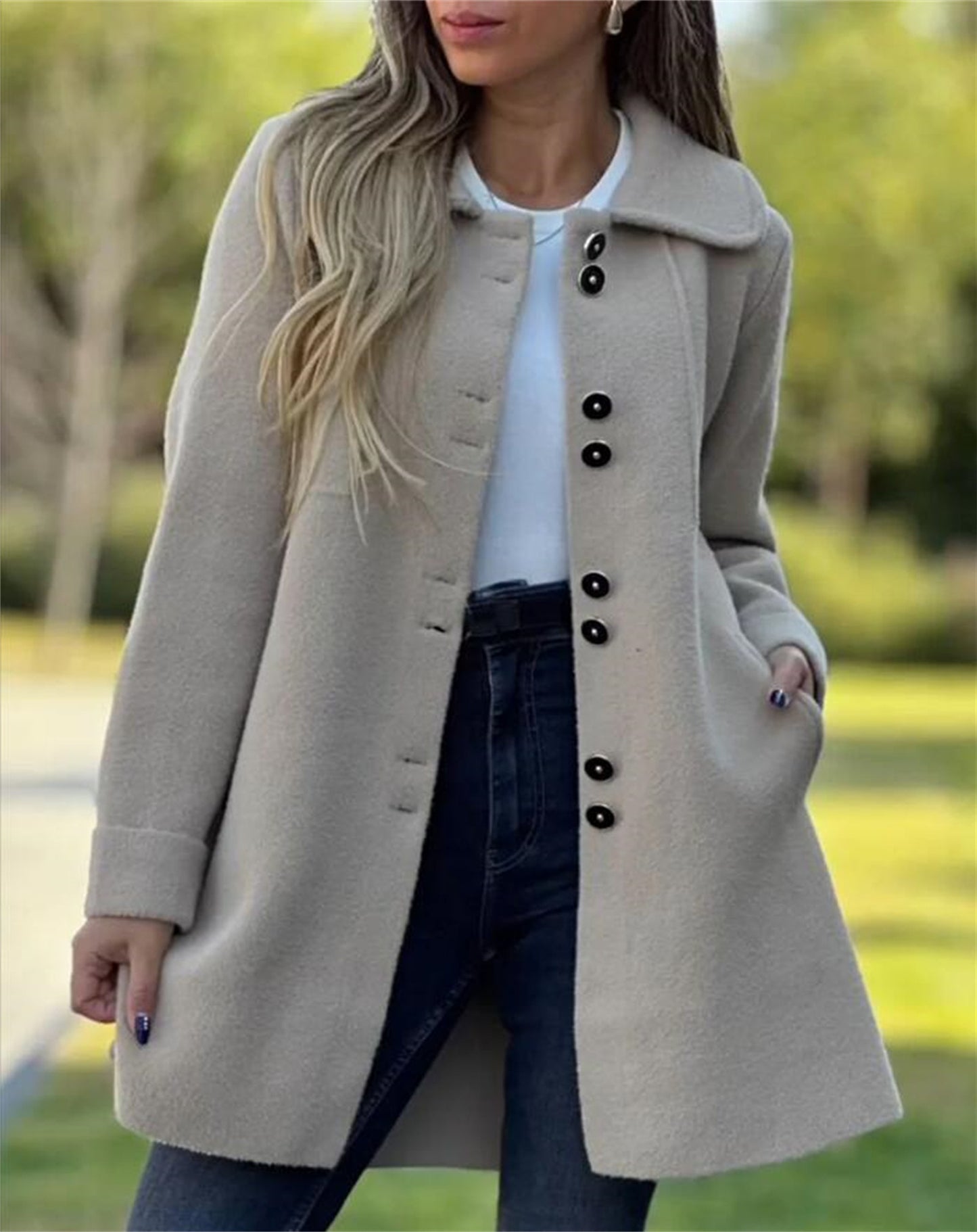 Women's Winter Casual Lapel Collared Single Breasted Wool Pea Coat Elegant Wool Blend Overcoat - Seldom Seen Styles