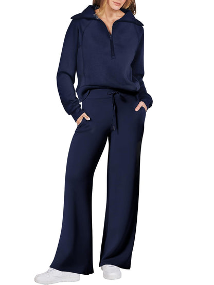 Women 2 Piece Outfits Sweatsuit Oversized Sweatshirt Sweatpants Tracksuit Sweat Lounge Matching Set 2025 Fall Trendy Polyester Womenswear - Seldom Seen Styles