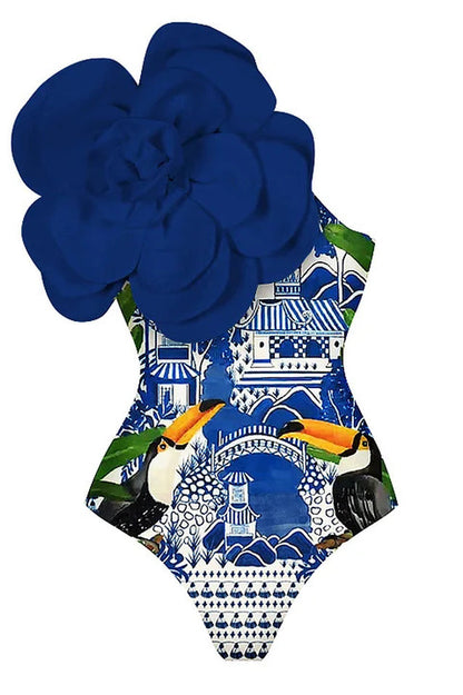 3D Flower One Piece Swimsuit & Skirt Set - Seldom Seen Styles