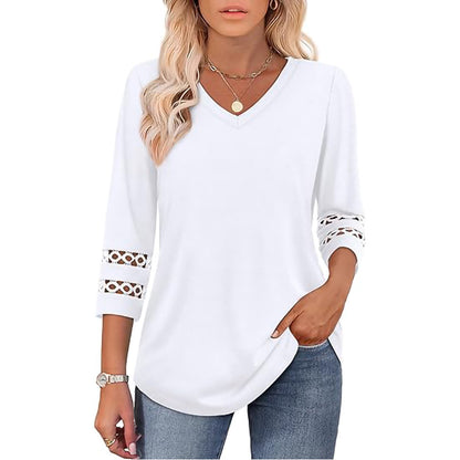 3/4 Length Sleeve Womens Tops Dressy Casual Blouses for Women 2025 Trendy V Neck T Shirts Summer Clothes - Seldom Seen Styles