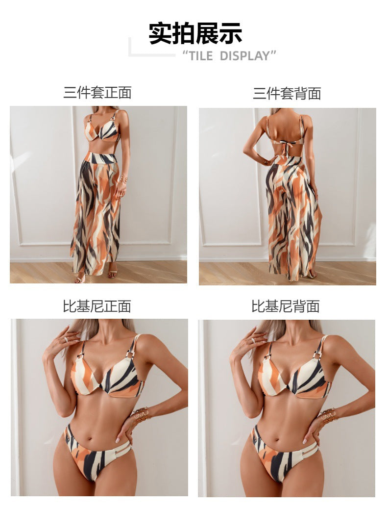 Swimsuit for Women2024New Style European and American Bikini Long Pants Three-Piece Swimsuit