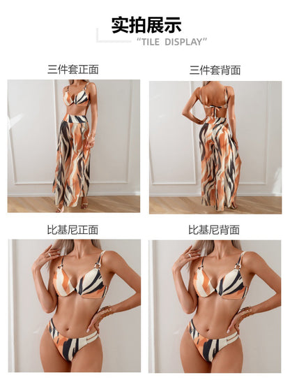 Swimsuit for Women2024New Style European and American Bikini Long Pants Three-Piece Swimsuit