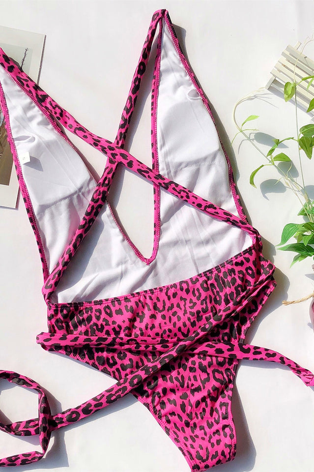 Leopard Criss Cross One Piece Swimwear - Seldom Seen Styles