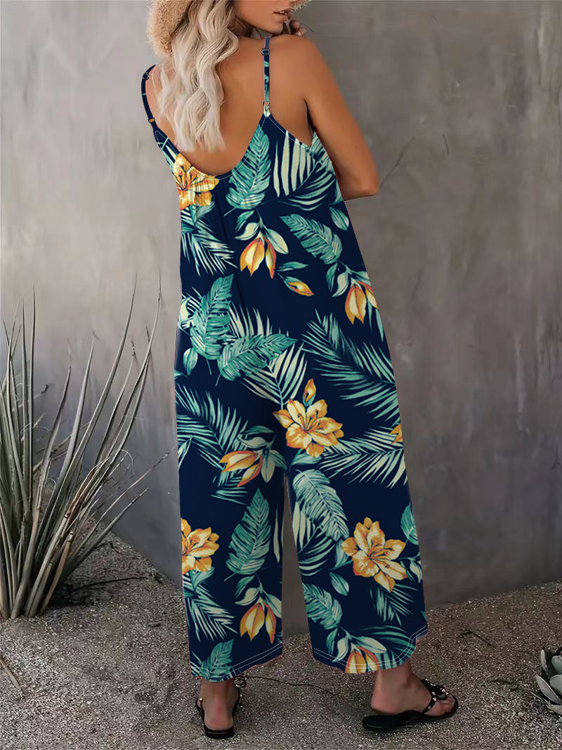 2025 Summer New Women's Casual Ladies' Strap Jumpsuit Pants New Printed Sleeveless Romper for Women
