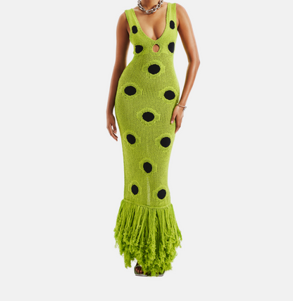 Hollow design knitted long skirt