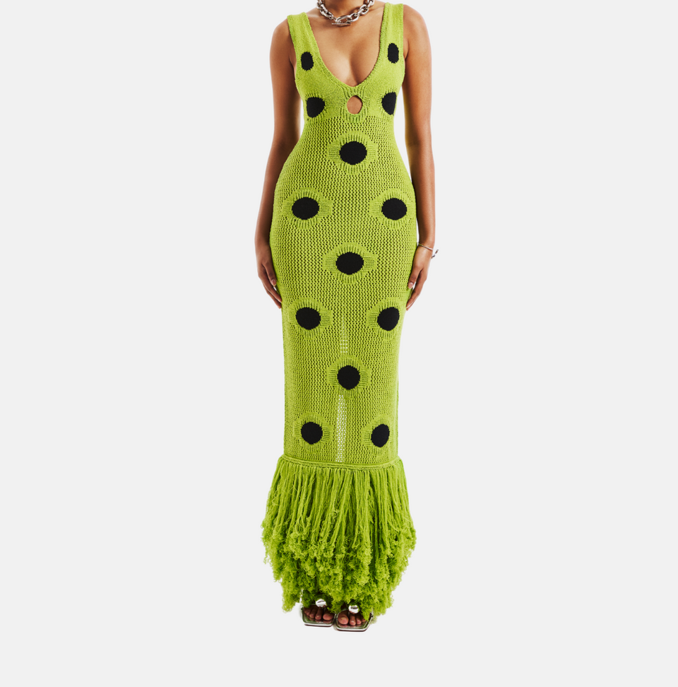 Hollow design knitted long skirt