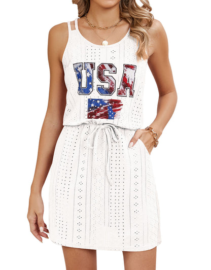 Explore More Collection -summer tank dresses  Eyelet Scoop Neck Sleeveless Dress