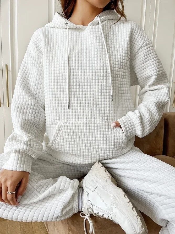 Womens Hoodies Casual Long Sleeve Drawstring Waffle Pullover Tops Loose Hooded Sweatshirt with Pocket - Seldom Seen Styles