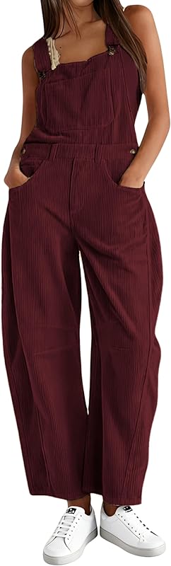 Corduroy Overalls for Women Barrel Wide Leg Bib Corduroy Pants Women Adjustable Romper Jumpsuit with Pockets - Seldom Seen Styles