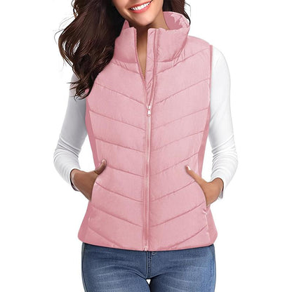 Puffer Vest Women Sleeveless Zip Up Outerwear Stand Collar Quilted Vest Warm Winter Jackets Coats with Pocket - Seldom Seen Styles