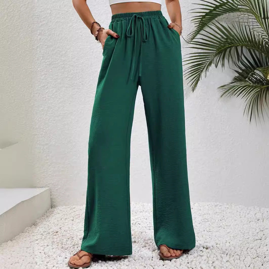 Wide Leg Pants for Women Elastic Waist Drawstring Palazzo Pants Lounge Pants with Pockets Loose Straight Leg Trousers - Seldom Seen Styles