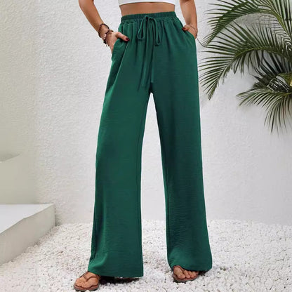 Wide Leg Pants for Women Elastic Waist Drawstring Palazzo Pants Lounge Pants with Pockets Loose Straight Leg Trousers - Seldom Seen Styles